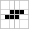 GIF of a terminal displaying a pattern formed by filled or empty cells alternating between two states